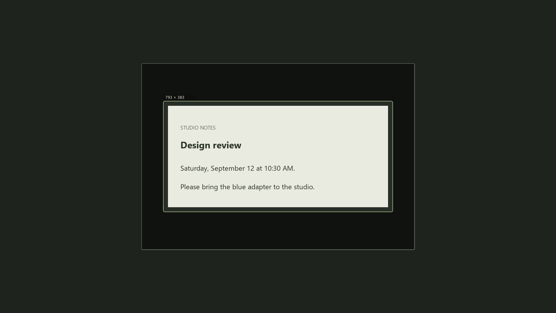 Muninn capture overlay selecting a fictional design review note